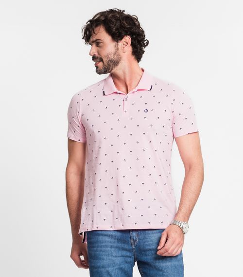 Camisa Polo Masculina Em Meia Malha Diametro Rosa