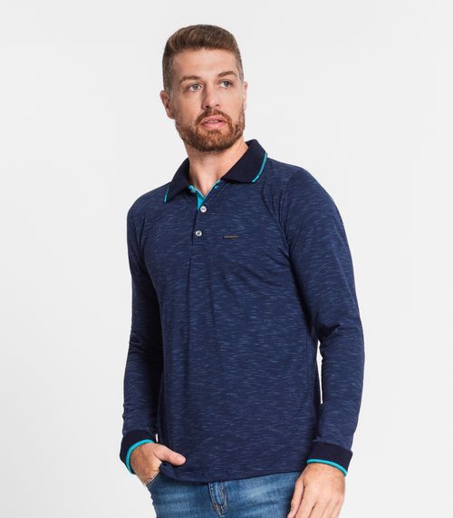 Camisa Polo Masculina Em Meia Malha Diametro Azul