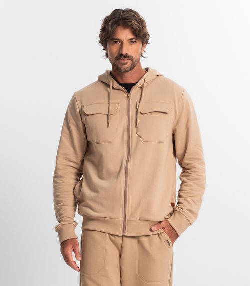 Jaqueta Masculina Com Capuz Moletom Diametro Marrom