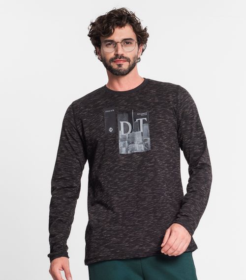 Camiseta Manga Longa Em Meia Malha Diametro Preto