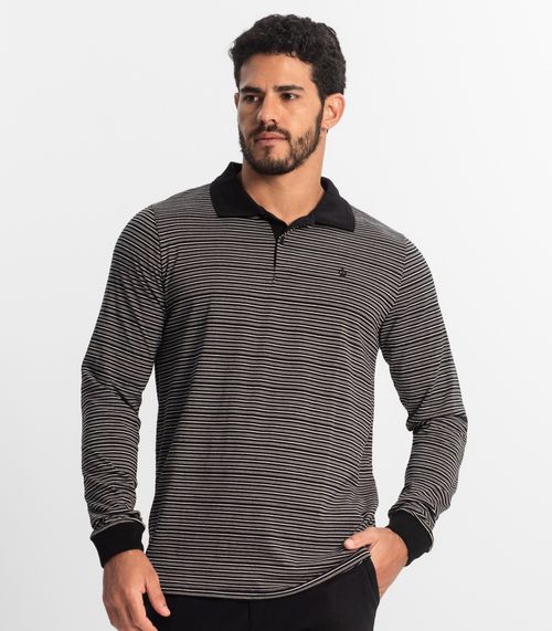 Camisa Polo Manga Longa Maquinetada Diametro Preto