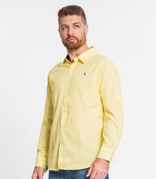 Camisa Masculina Manga Longa Em Tricoline Diametro Amarelo