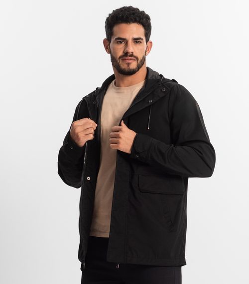 Jaqueta Com Capuz Masculina Em Sarja Diametro Preto