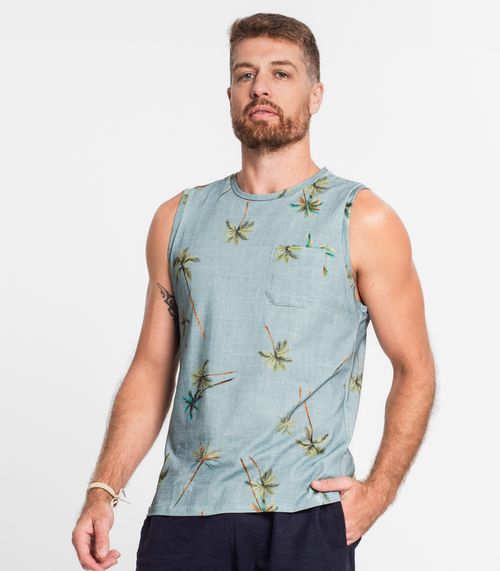 Regata Masculina Com Estampa De Coqueiros Diametro Azul