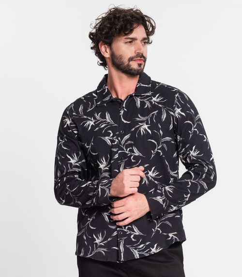 Camisa Manga Longa Em Cotton Leve Diametro Preto