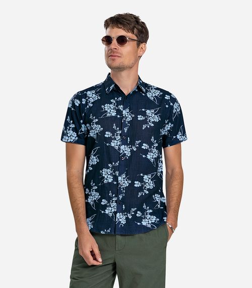 Camisa Masculina Em Tricoline Diametro Azul
