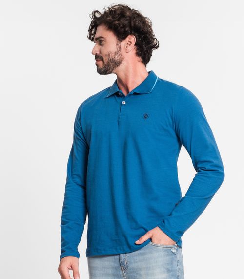 Camisa Polo Masculina Manga Longa Diametro Azul