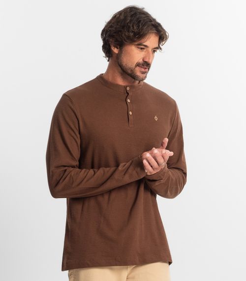 Camiseta Masculina Manga Longa Moletinho Diametro Marrom