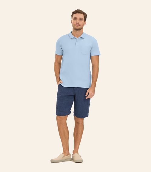 Polo Masculina Com Bolso Cotton Leve Diametro Azul