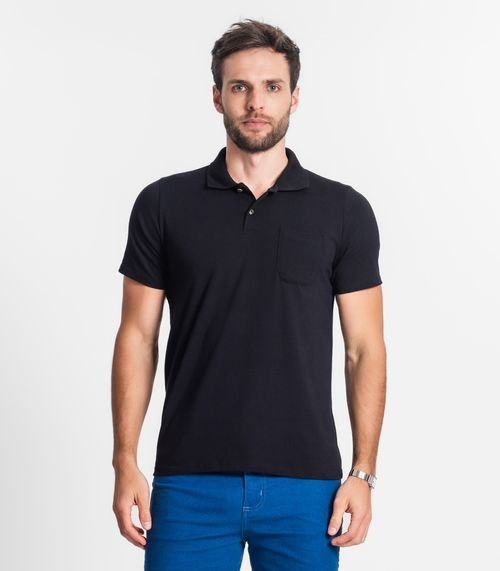 Polo Masculina Com Bolso Cotton Leve Diametro Preto