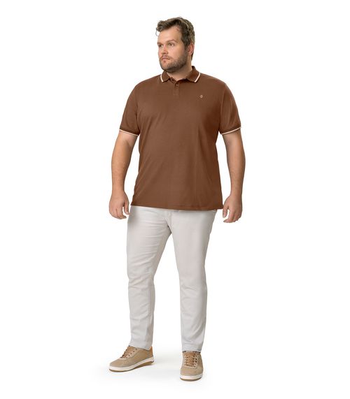 Camisa Polo Masculina Plus Size Diametro Marrom