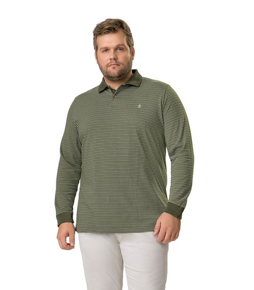 Polo Masculina Plus Size Manga Longa Diametro Verde