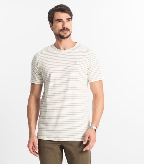 Camiseta Masculina Cotton Listrado Diametro Bege