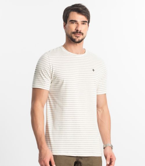 Camiseta Masculina Cotton Listrado Diametro Bege