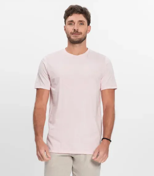 Camiseta Masculina Manga Curta Meia Malha Diametro Rosa