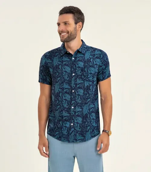 Camisa Masculina Manga Curta Diametro Azul