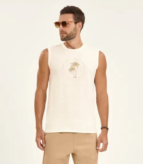 Regata Masculina Malha Maquinetada Diametro Bege