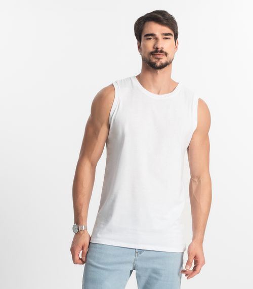 Regata Masculina Básico Meia Malha Diametro Branco