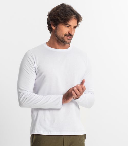 Camiseta Manga Longa Meia Malha Diametro Branco
