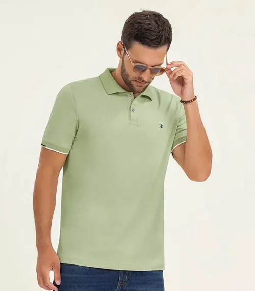 Polo Masculino Manga Curta Cotton Leve Diametro Verde
