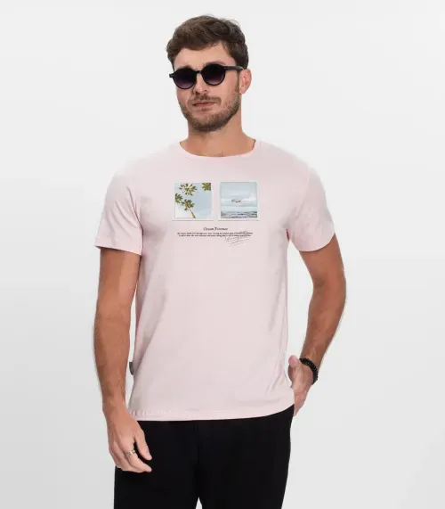 Camiseta Masculina Cotton Leve Diametro Rosa