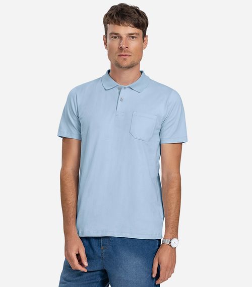 Polo Masculina Com Bolso Cotton Leve Diametro Azul