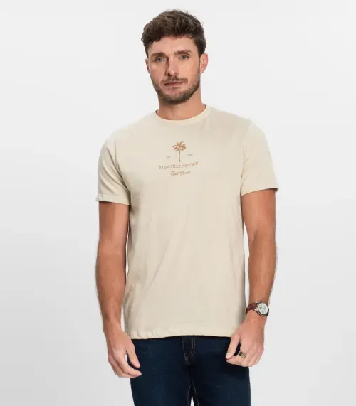 Camiseta Masculina Manga Curta Malhão Diametro Bege