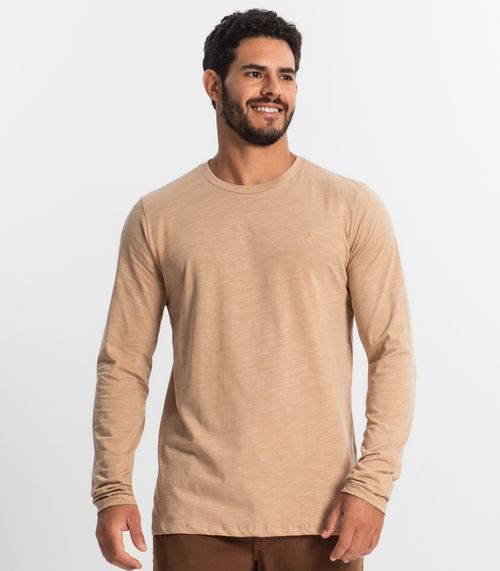 Camiseta Masculina Manga Longa Básica Diametro Marrom