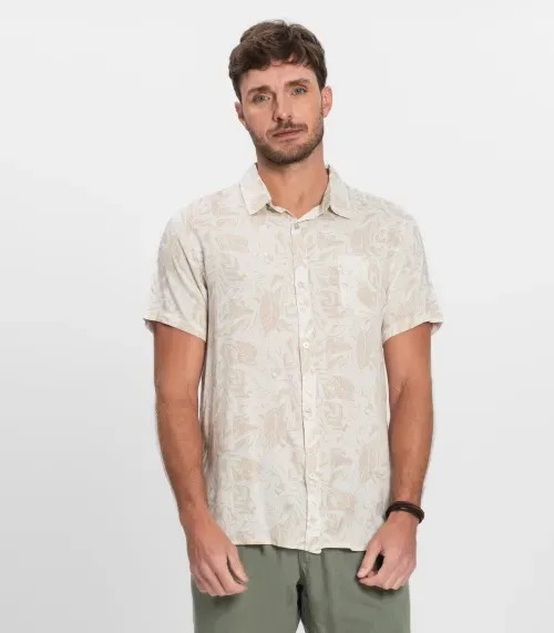Camisa Masculina Manga Curta Diametro Bege