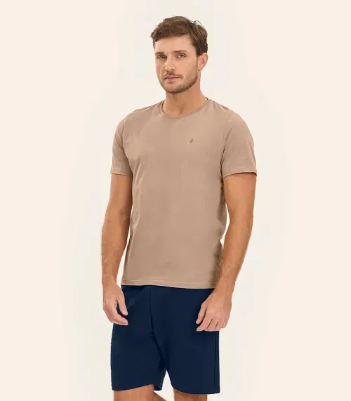 Camiseta Masculina Básica Meia Malha Diametro Marrom