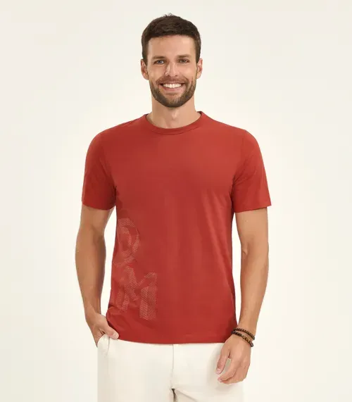 Camiseta Masculina Manga Curta Meia Malha Diametro Laranja