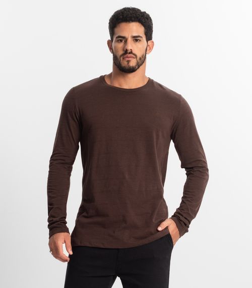 Camiseta Masculina Manga Longa Básica Diametro Marrom