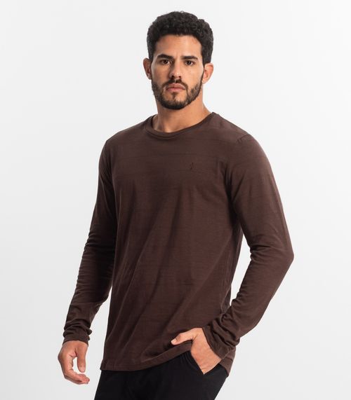 Camiseta Masculina Manga Longa Básica Diametro Marrom