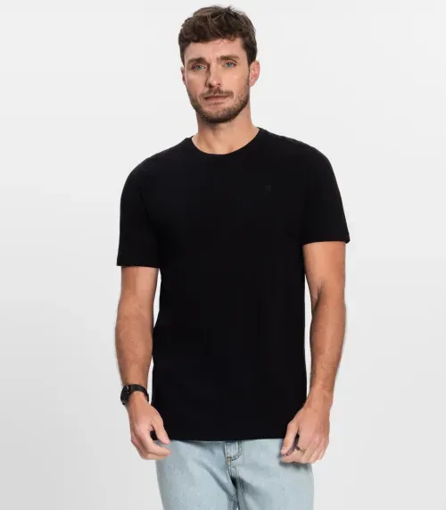 Camiseta Masculina Básica Meia Malha Diametro Preto