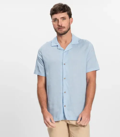 Camisa Em Viscolinho Masculina Diametro Azul