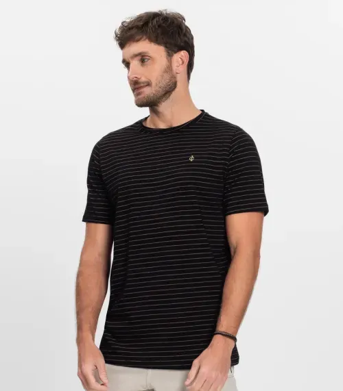 Camiseta Masculina Cotton Listrado Diametro Preto