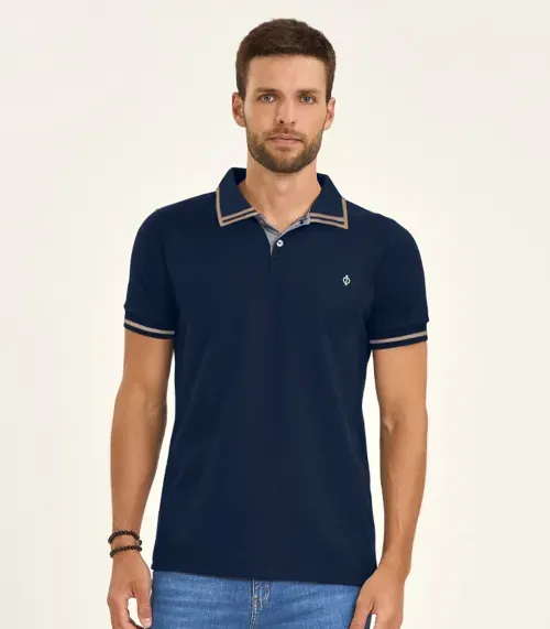 Polo Masculina Manga Curta em Piquet Diametro Azul