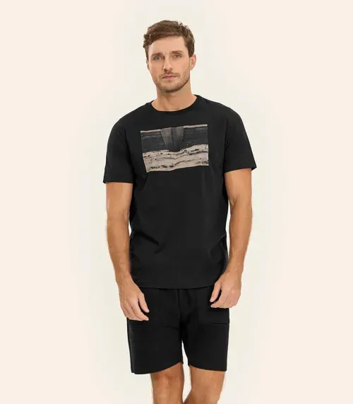 Camiseta Masculina Meia Malha Diametro Preto