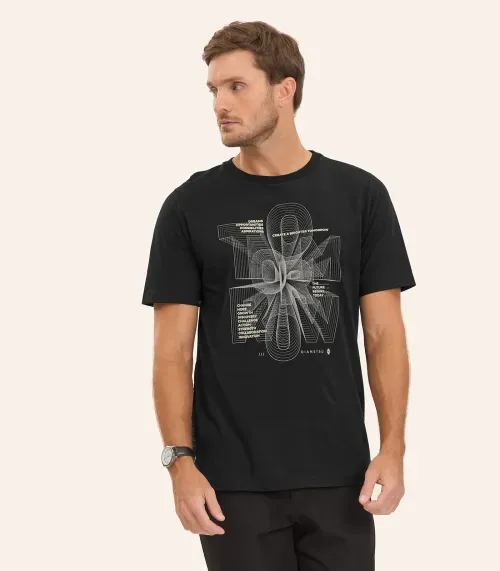 Camiseta Masculina Meia Malha Diametro Preto