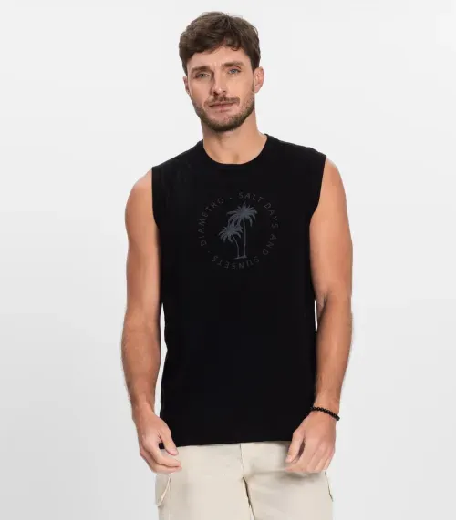 Regata Masculina Malha Maquinetada Diametro Preto