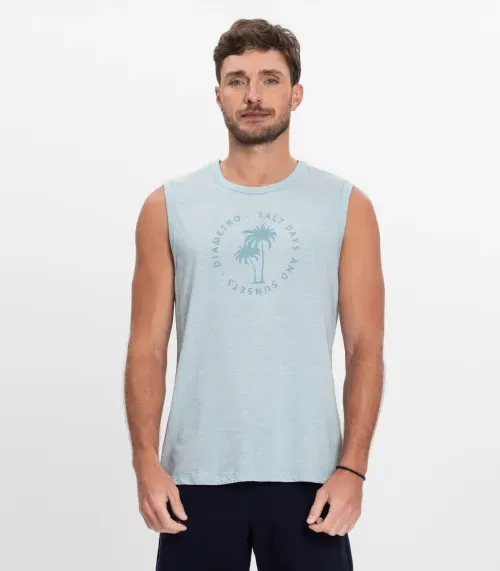 Regata Masculina Malha Maquinetada Diametro Azul