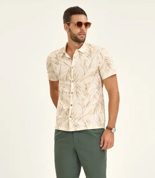 Camisa Masculina Manga Curta Meia Malha Diametro Bege