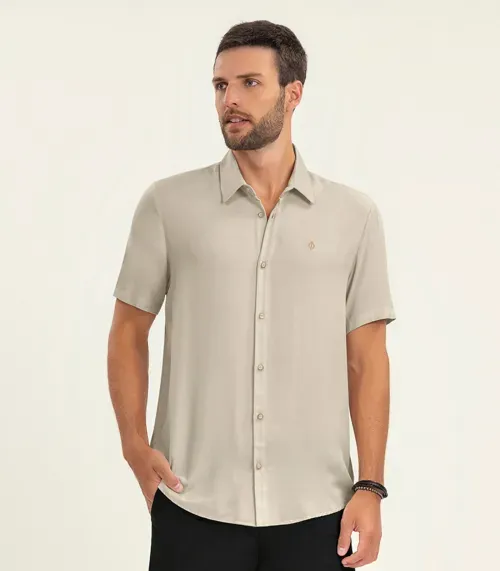 Camisa Masculina Manga Curta Diametro Bege