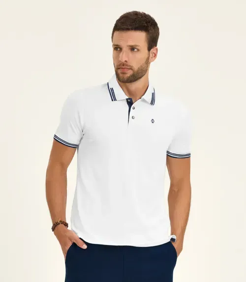Polo masculina em Cotton Leve Diamentro Branco