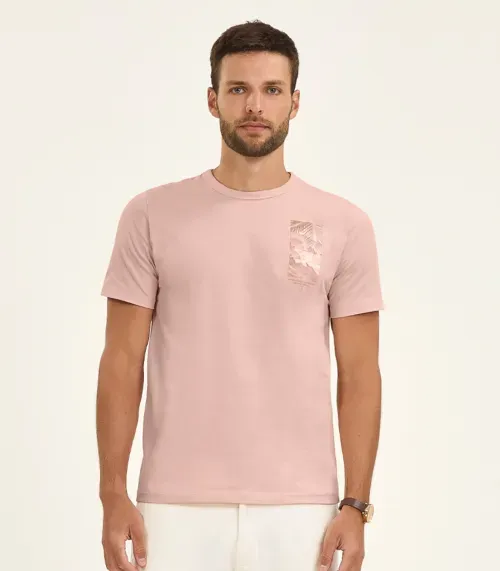 Camiseta Masculina Manga Curta Meia Malha Diametro Rosa