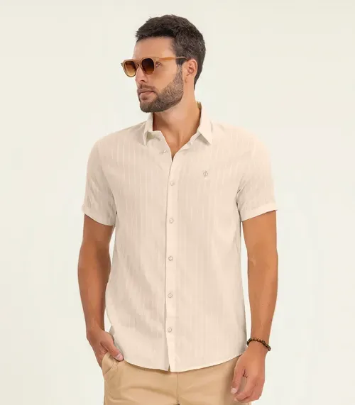Camisa Masculina Manga Curta Diametro Bege