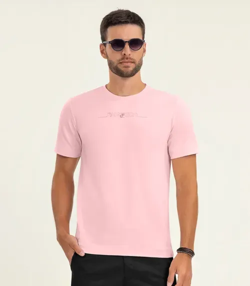 Camiseta Masculina Manga Curta Meia Malha Diametro Rosa