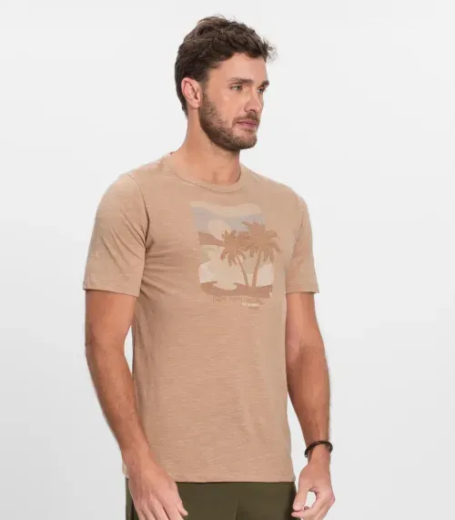 Camiseta Plus Masculina Malha Maquinetada Diametro Marrom