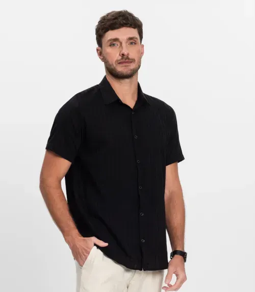 Camisa Masculina Manga Curta Diametro Preto
