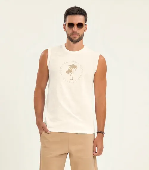 Regata Masculina Malha Maquinetada Diametro Bege